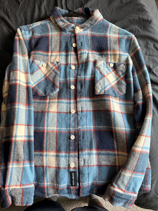 Other - Plaid Flannel Button-Up Shirt in Blue & Cream